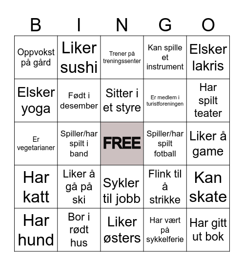 Bli kjent-BINGO Card
