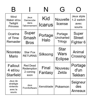 Nintendo Direct Switch 2 Bingo Card