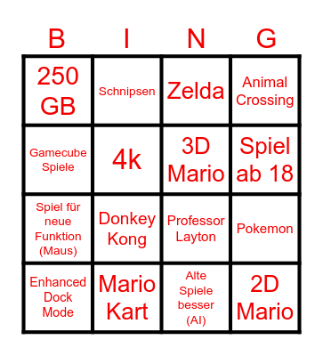 Nintendo Switch 2 Direct Bingo Card