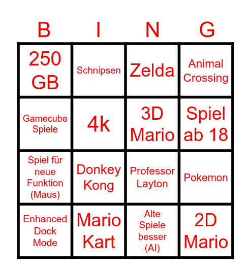 Nintendo Switch 2 Direct Bingo Card