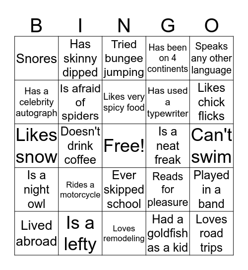 PEOPLE BINGO Card