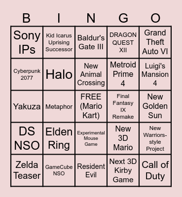 NINTENDO SWITCH 2 DIRECT BINGO TIME Bingo Card