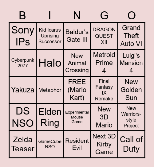 NINTENDO SWITCH 2 DIRECT BINGO TIME Bingo Card