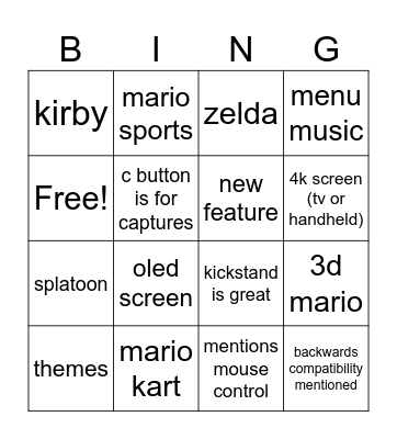 switch 2 bingo Card