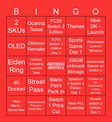 SWITCH 2 BINGO! Bingo Card