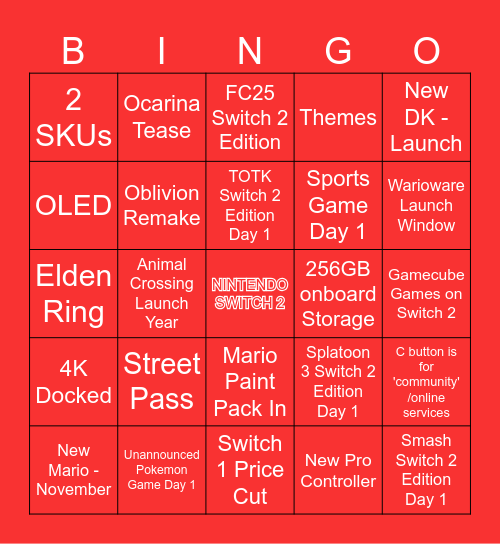 SWITCH 2 BINGO! Bingo Card