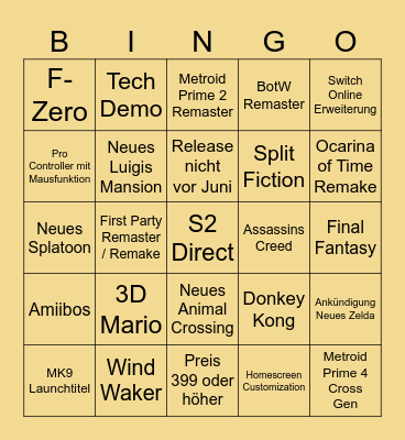 Switch 2 Direct Bingo Card