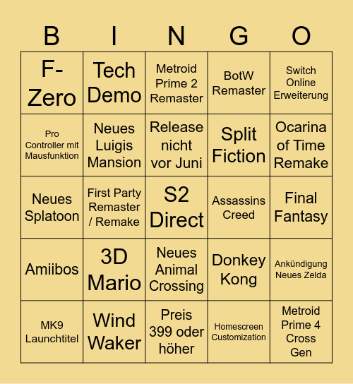 Switch 2 Direct Bingo Card