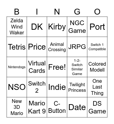 Nintendo Switch 2 Bingo Card