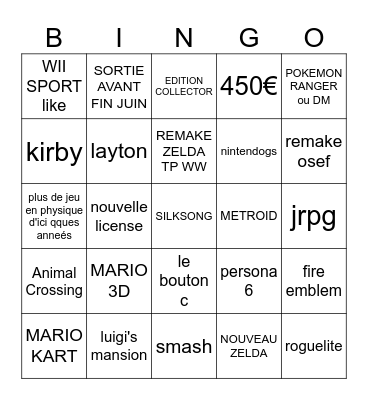 Swich 2 Bingo Card