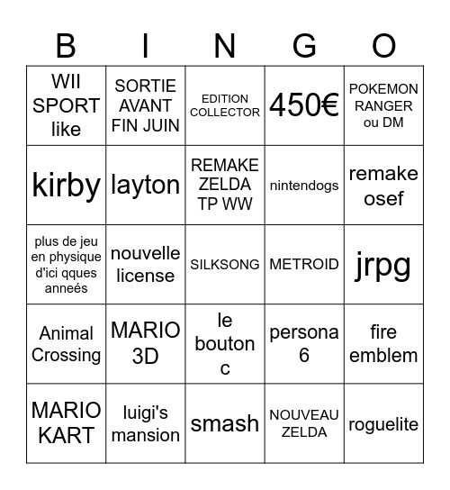 Swich 2 Bingo Card