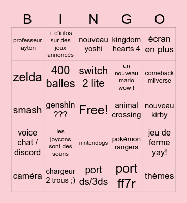 le magnifique bingo nintendo switch 2 Bingo Card