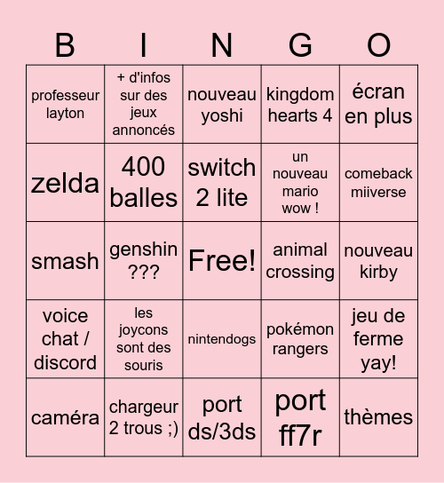 le magnifique bingo nintendo switch 2 Bingo Card