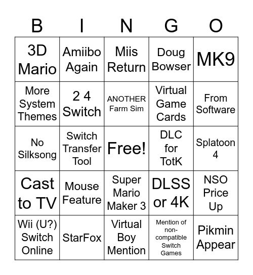 Switch 2 Direct Bingo Card
