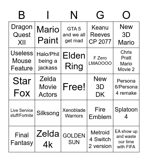 Nintendo Switch 2 DIRECT LMAO Bingo Card