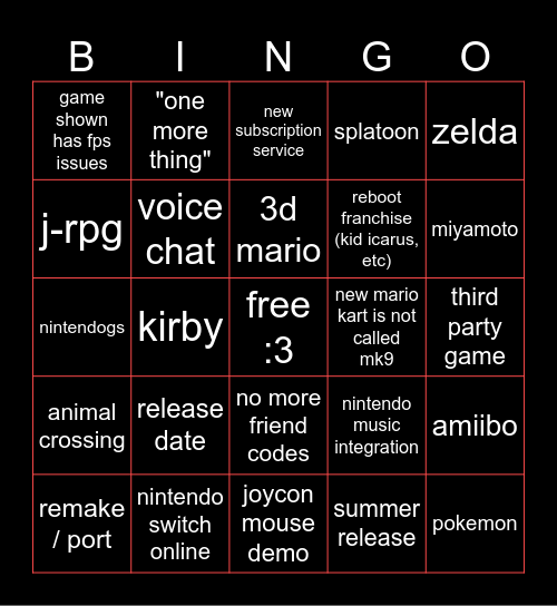 switch tuah direct Bingo Card