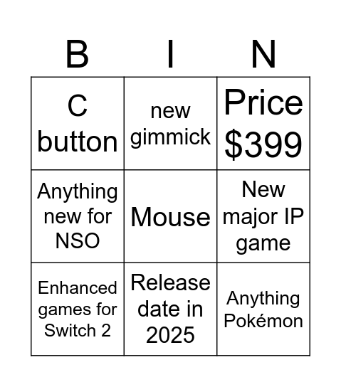 Direct 2 Bingo Card