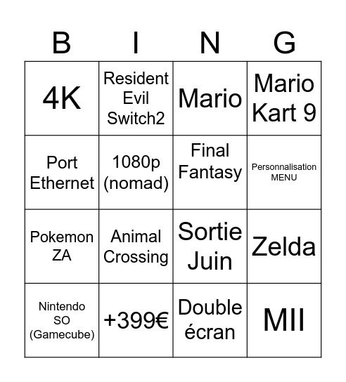 Nintendo Switch 2 [Direct] Bingo Card