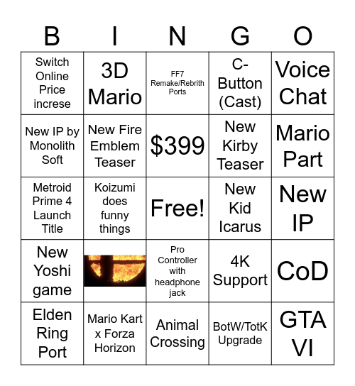 Nintendo Switch 2 Presentation Bingo Card