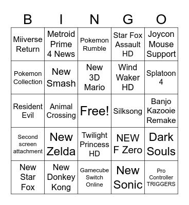 Switch 2 Direct Predictions Bingo Card