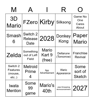 Nintendo switch 2 direct Bingo Card