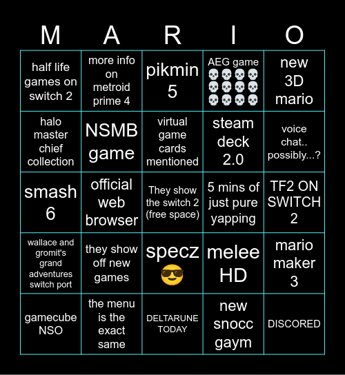 it's switch but better, it's switch TWOOOOO Bingo Card