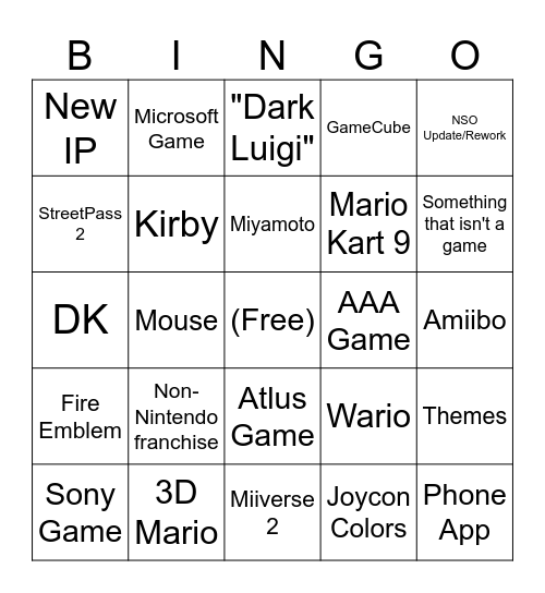Switch 2 Bingo Card