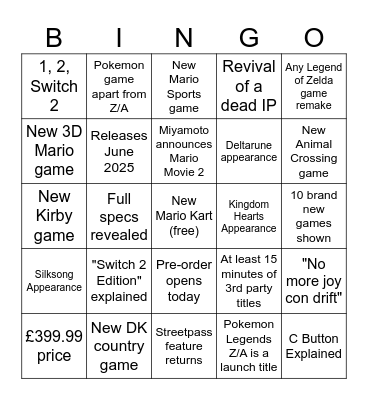 Untitled Bingo Card