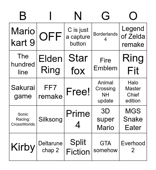 Untitled Bingo Card