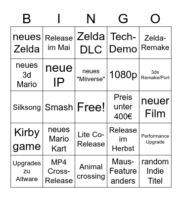 Switch 2 Direct Bingo Card