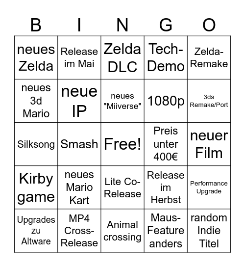 Switch 2 Direct Bingo Card