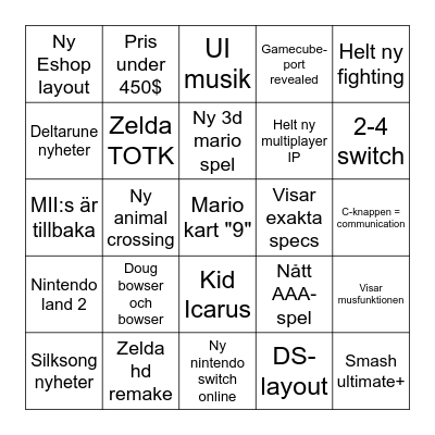 Nintendo switch 2 direct Bingo Card