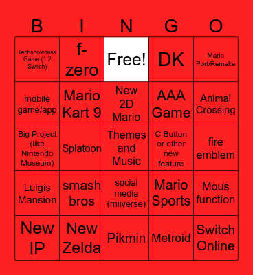 Nintendo Switch 2 Direct Bingo Card