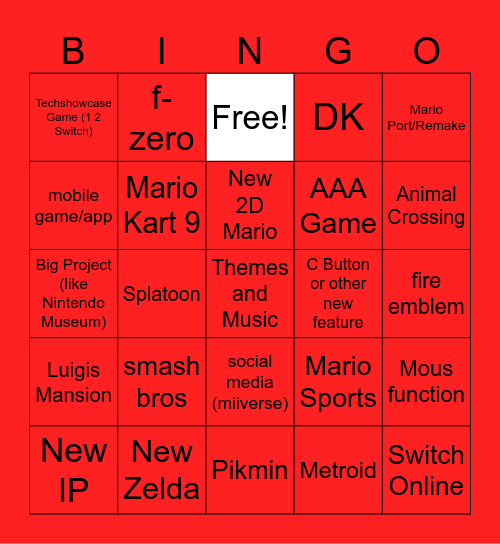 Nintendo Switch 2 Direct Bingo Card