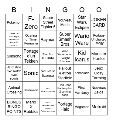 Nintendo Direct Switch 2 Bingo Card