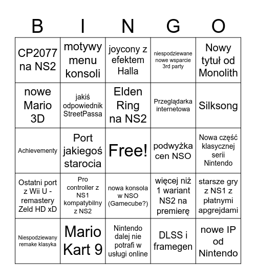 Switchfaude 2 Bingo Card