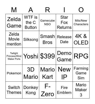 Nintendo Switch 2 Direct Bingo Card