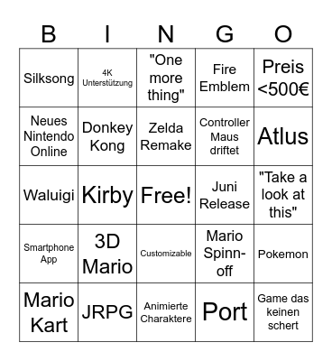 Switch 2 Bingo Card