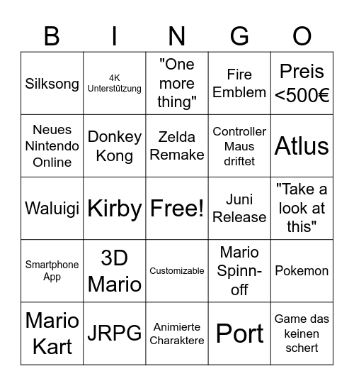 Switch 2 Bingo Card