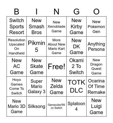 Nintendo Direct Switch 2 Bingo Card