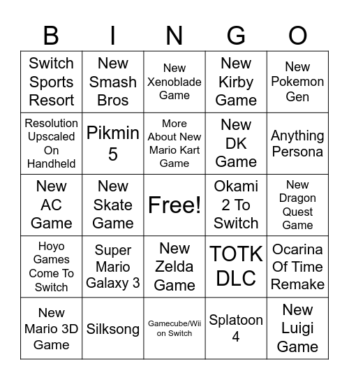 Nintendo Direct Switch 2 Bingo Card