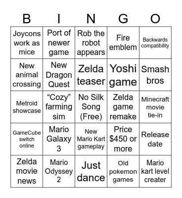 Switch 2 Bingo Card