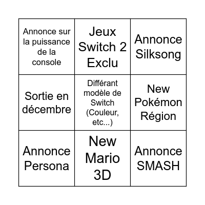 NINTENDO SWITCH Bingo Card