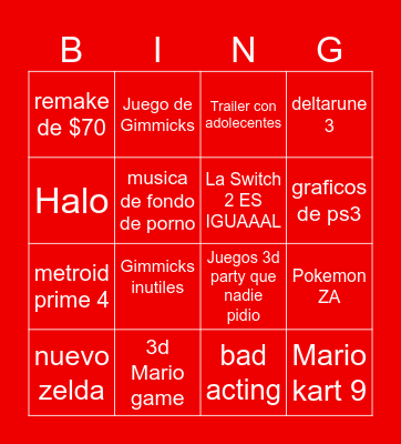 Switch 2 Predictions Bingo Card