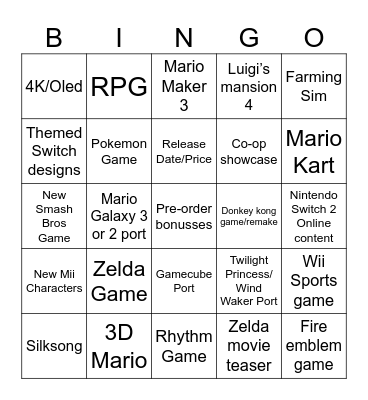Switch 2 Bingo Card