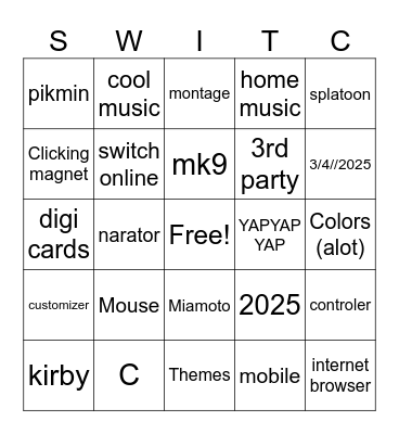 SWITCH 2 Bingo Card