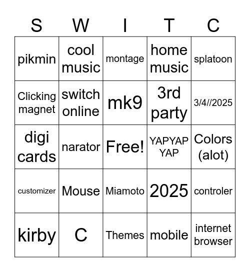 SWITCH 2 Bingo Card