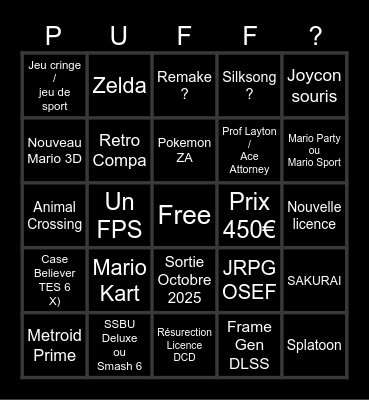 Switch 2 Bingo Card