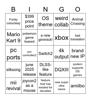 nintendo switch 2 direct Bingo Card