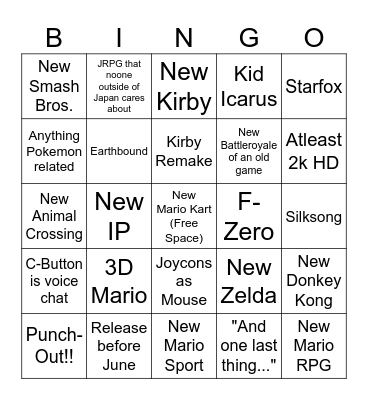 Nintendo Switch 2 Direct 02. 04. 2025 Bingo Card